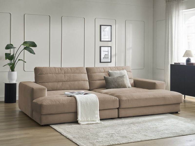  Bobochic canapé droit fixe 4 places sierra assise profonde velours taupe SIERRA - Conforama B