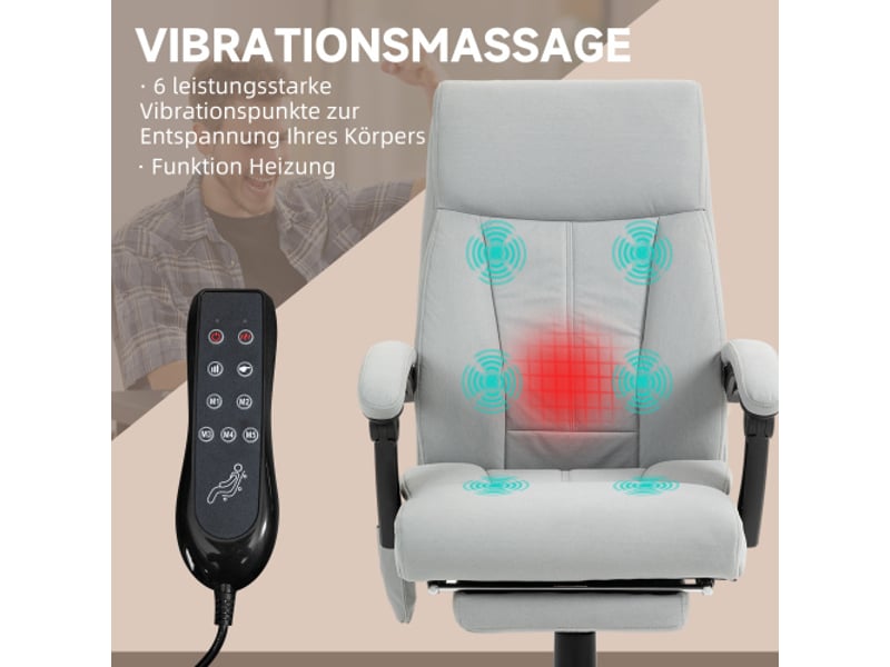  Chaise de bureau massante inclinable, repose-pieds, réglable en hauteur, gris clair, ergonomique  - Conforama B