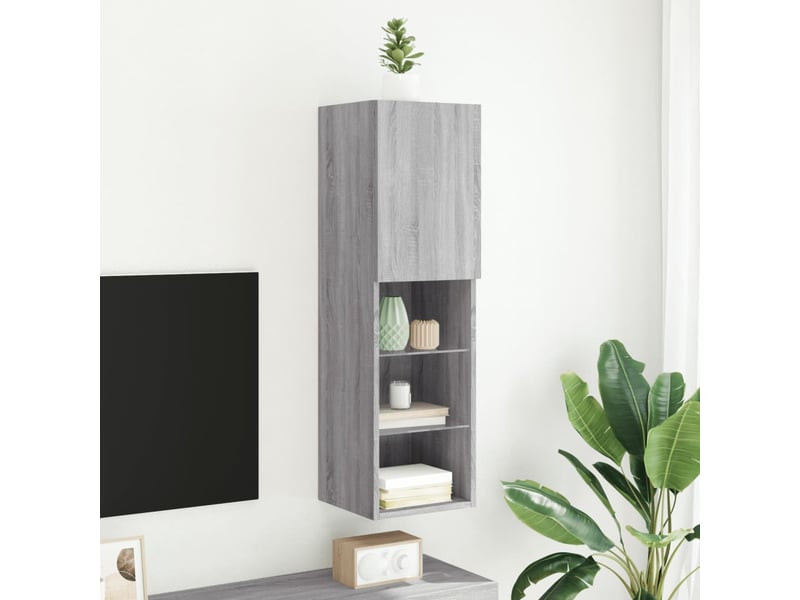 Meuble tv - banc tv - meuble de rangement avec lumières led sonoma gris 30,5x30x102 cm - Conforama D