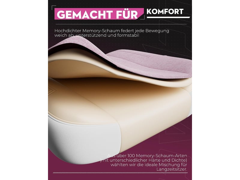 Gtplayer chaise de jeu en tissu avec accoudoirs synchronisés, inclinaison de 90-155° et repose-pieds - rose - double ligne LR408-PK-DL-FA - Conforama E