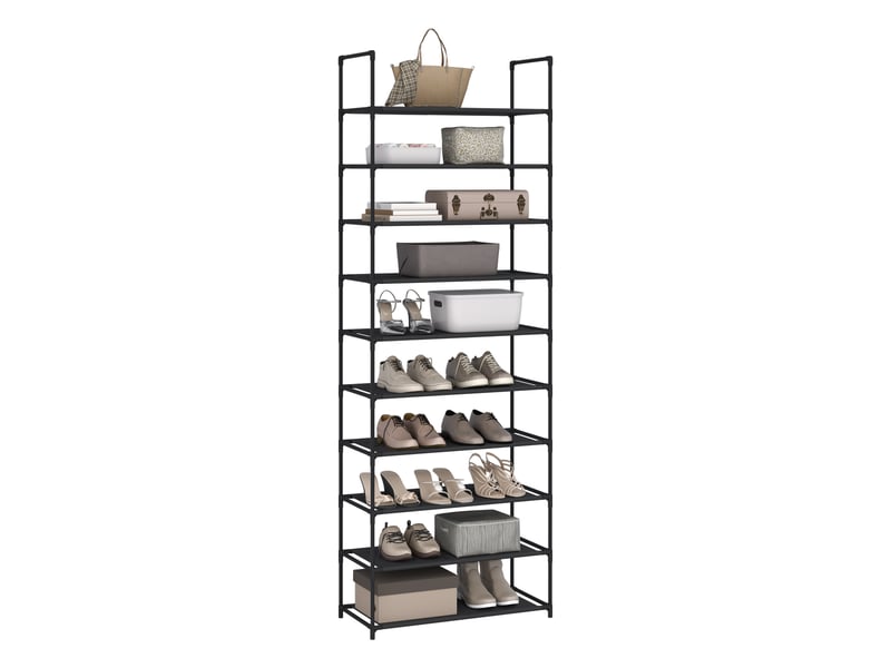 Étagère chaussures, à 10 niveaux, rangement chaussures, étroit, cadre en métal, 61x28x174cm, noir  - Conforama B