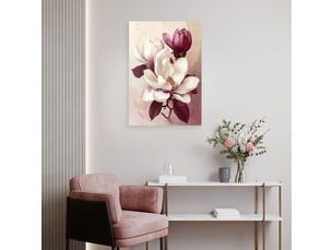 Tableaux, magnolias blancs aux feuilles bordeaux dans un style romantique 60x90