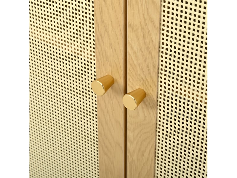 Buffet haut 60x40x121 cm naturel en panneaux de particules, 2 portes en rotin et 2 niches ouvertes de rangement - Conforama E