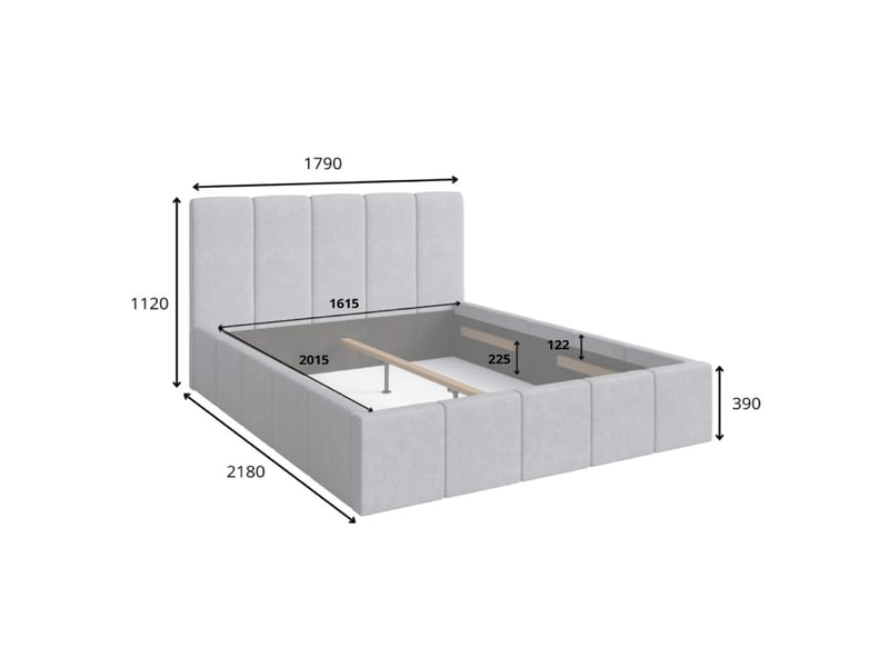  Lit adulte ravello 160x200 cm en tissu gris avec tête de lit capitonnée et sommier inclus  - Conforama C