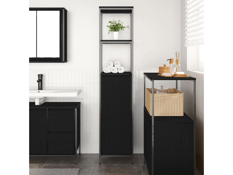  Meuble de salle de bain avec étagères chêne noir 36x35x165 cm  - Conforama C