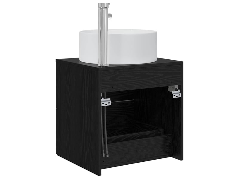 Vanité de lavabo mural, meuble de rangement chêne noir 49.5x44.5x65.5 cm - Conforama E