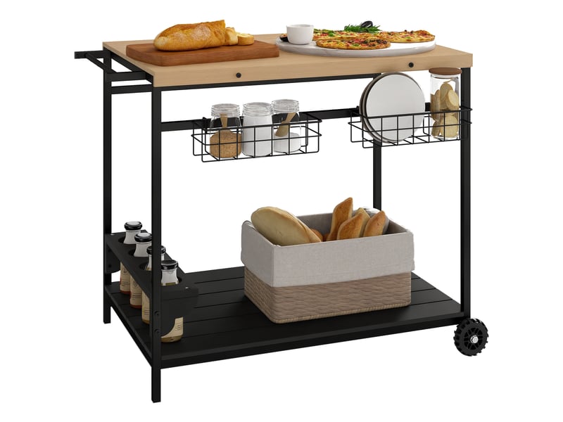 Desserte de cuisine à 2 niveaux avec porte-bouteilles bois et acier 97.5x65x81 cm  - Conforama A