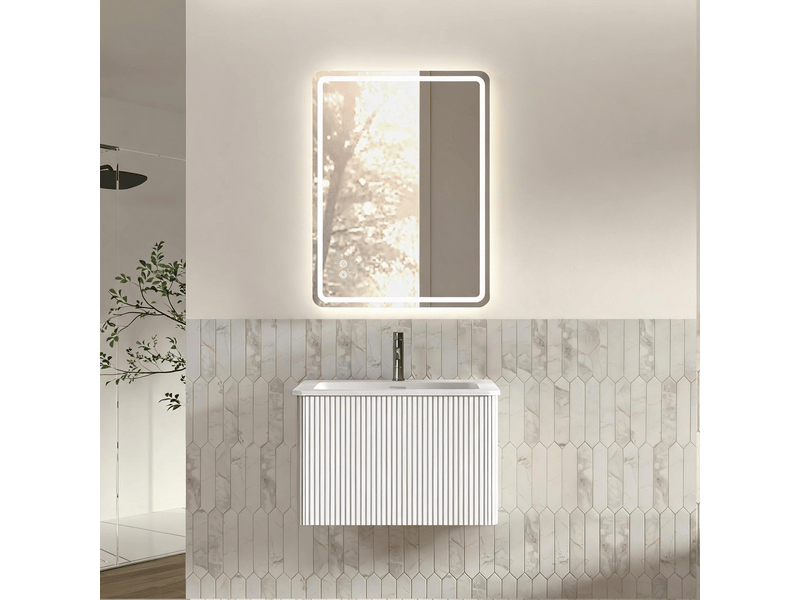 Ensemble meuble salle de bain suspendu 60 cm avec miroir led 60 x 80 cm blanc W3416S00019 - Conforama B