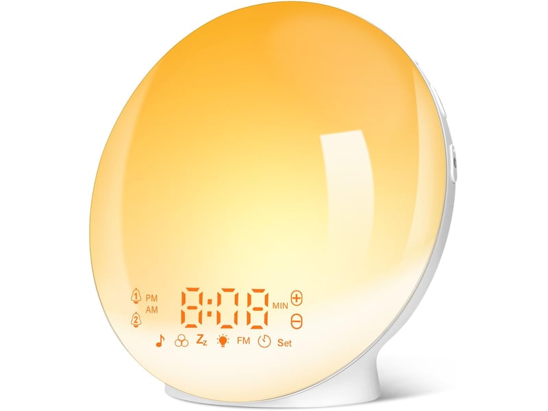  Réveil simulateur de lever de soleil avec 7 sonneries naturelles, radio fm, réglage de la luminosité et fonction snooze  - Conforama A