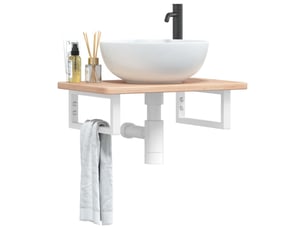 Étagère de vasque | étagère murale acier et bois de chêne massif shl6308