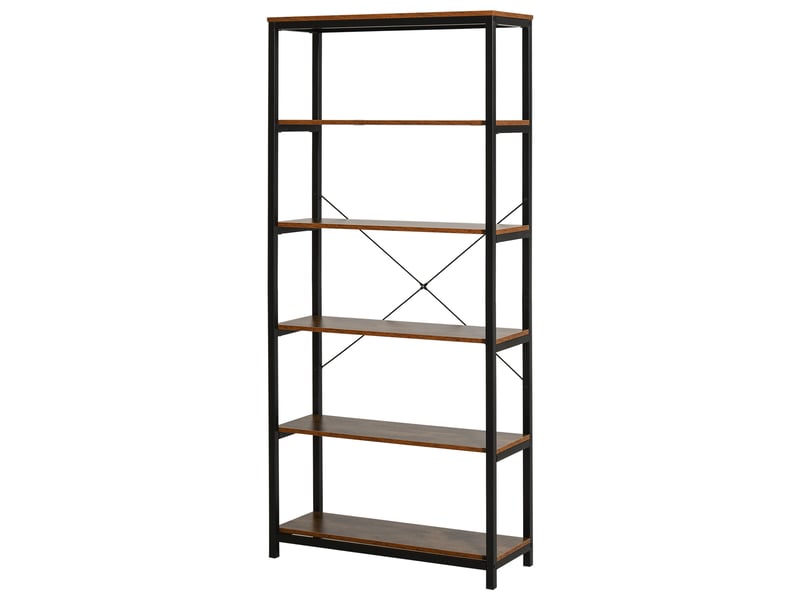  Bibliothèque style industriel rétro, 6 étagères ouvertes, anti-basculement, marron rustique, 80×30×180 cm  - Conforama A