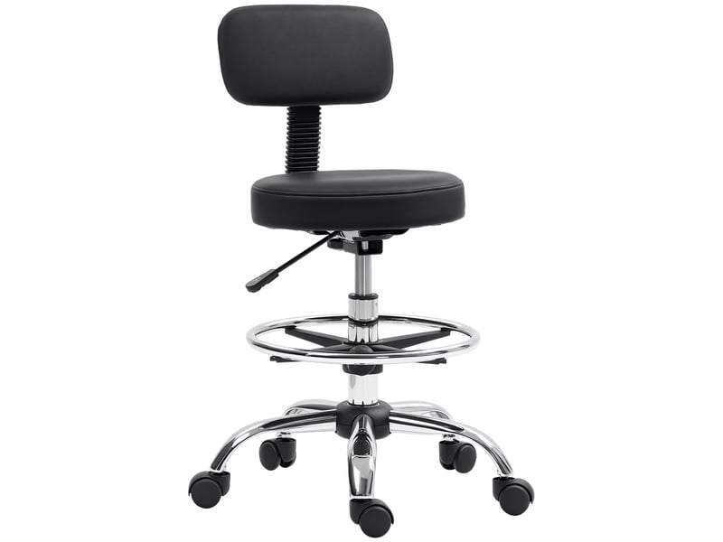 Fauteuil pivotant réglable en hauteur avec repose-pieds, acier, similicuir et mousse, 52 x 52 x 78-92 cm, noir  - Conforama A