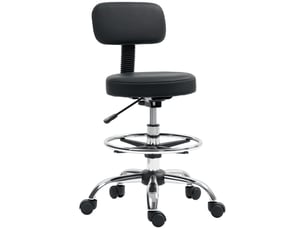 Fauteuil pivotant réglable en hauteur avec repose-pieds, acier, similicuir et mousse, 52 x 52 x 78-92 cm, noir
