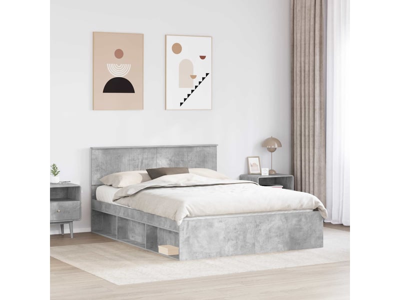 Lit double- lit adulte - cadre de lit gris béton 150 x 200 cm pin massif - Conforama B