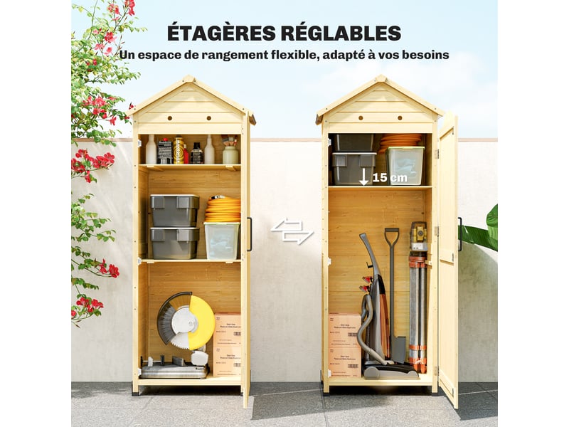  Armoire de jardin en bois toit acier galvanisé 85 x 58 x 213 cm  - Conforama E