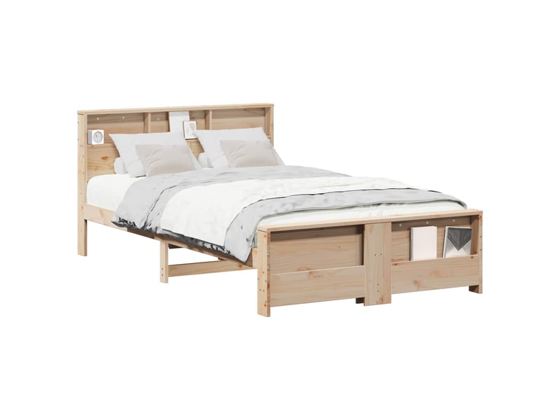  Lit double- lit adulte -  cadre de lit avec étagère marron 120 x 200 cm pin massif  - Conforama A