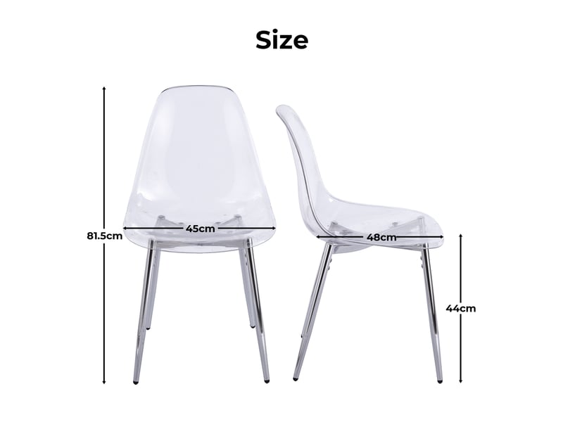  Lot de 4 chaises de salle à manger,45x47x81 cm,avec pieds métal argentés,transparentes  - Conforama C