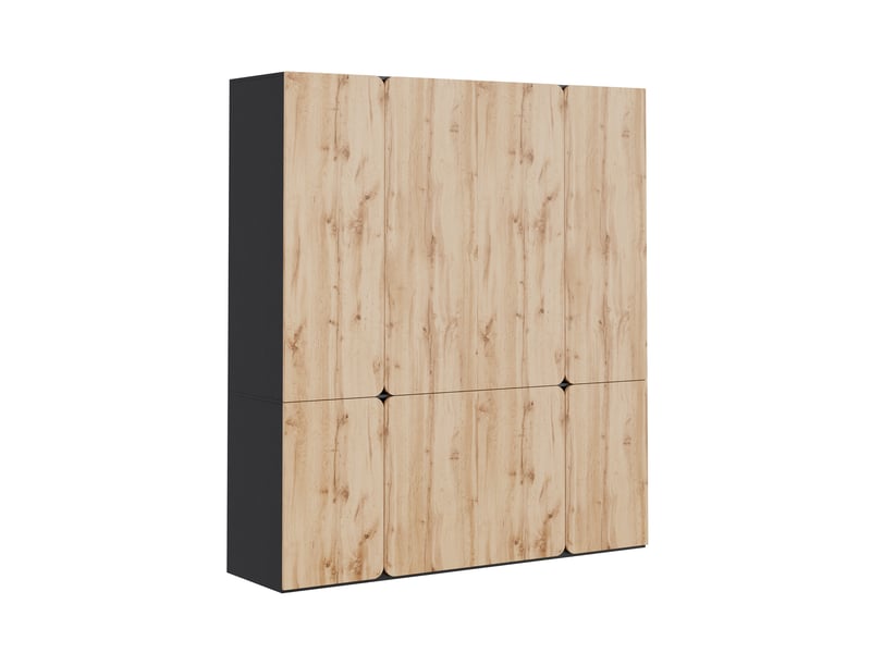  Armoire de chambre 180x50x200 cm avec 8 portes et 6 tiroirs, 2 penderies, design moderne, finition chêne  - Conforama W