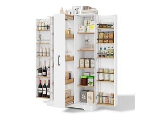 Armoire de cuisine avec étagère à épices mdf blanc 150x78x40 cm, meuble de rangement double porte