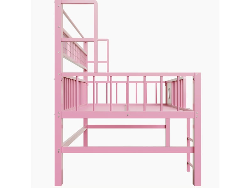  Lit surélevé enfant 90x200 cm avec rangements et penderie rose  - Conforama E