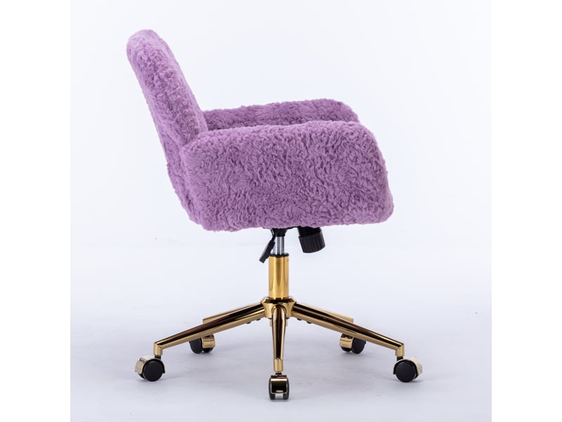  Chaise de bureau violette en fausse fourrure avec accoudoirs, pivotante et réglable en hauteur  - Conforama D