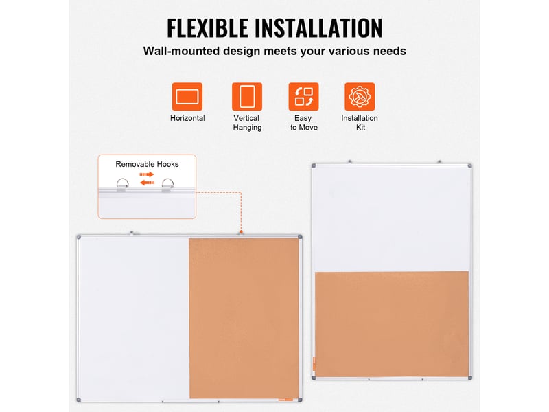  Vevor tableau blanc + liège combiné 48x36, alu, effaçable, magnétique.  - Conforama E