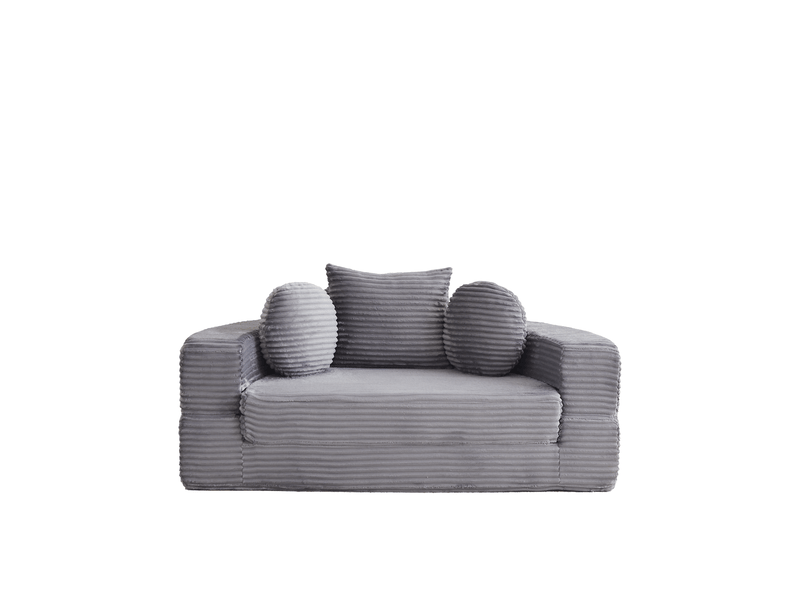  Canapé convertible 4 en 1 180x92x84 cm gris en velours côtelé, une place et 3 coussins inclus, pour espaces compacts  - Conforama A