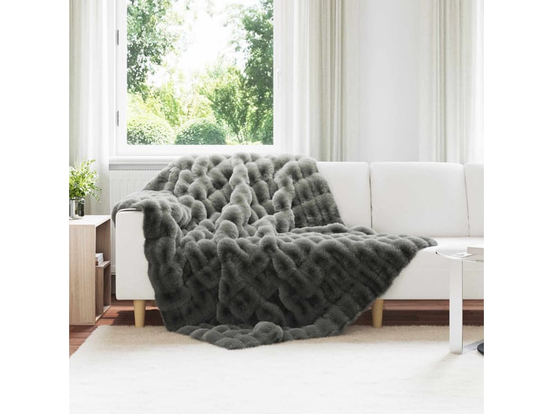  Couverture décorative, couverture antidérapante en fausse de lapin gris foncé shl32726  - Conforama B