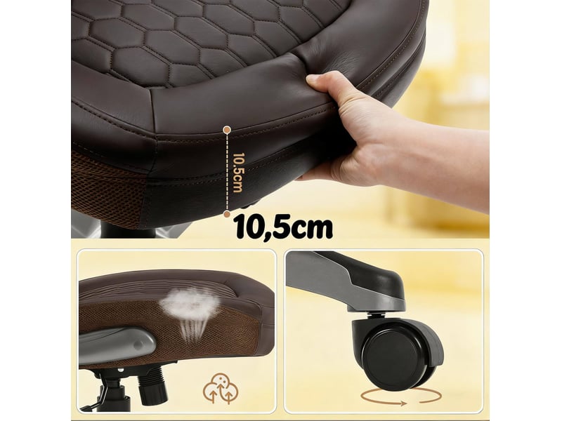  Chaise de bureau haute marron en cuir régénéré et maille, hauteur réglable, accoudoirs rabattables et bascule  - Conforama D
