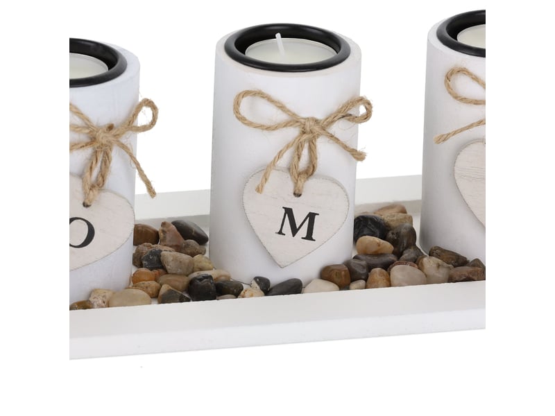  Porte-bougies décoratifs avec plateau 4 bougeoirs design moderne ambiance cosy en métal blanc 13_0014679  - Conforama C