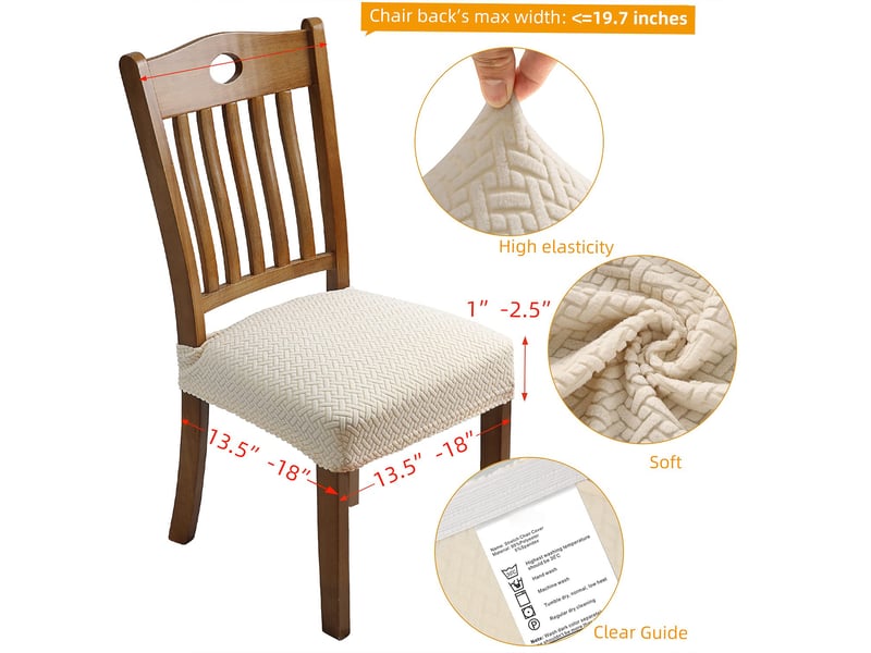  Lot de 6 housse de chaise extensibles en jacquard pour salle à manger, amovibles et lavables avec les de dossier, 20 x 20 cm, beige  - Conforama C