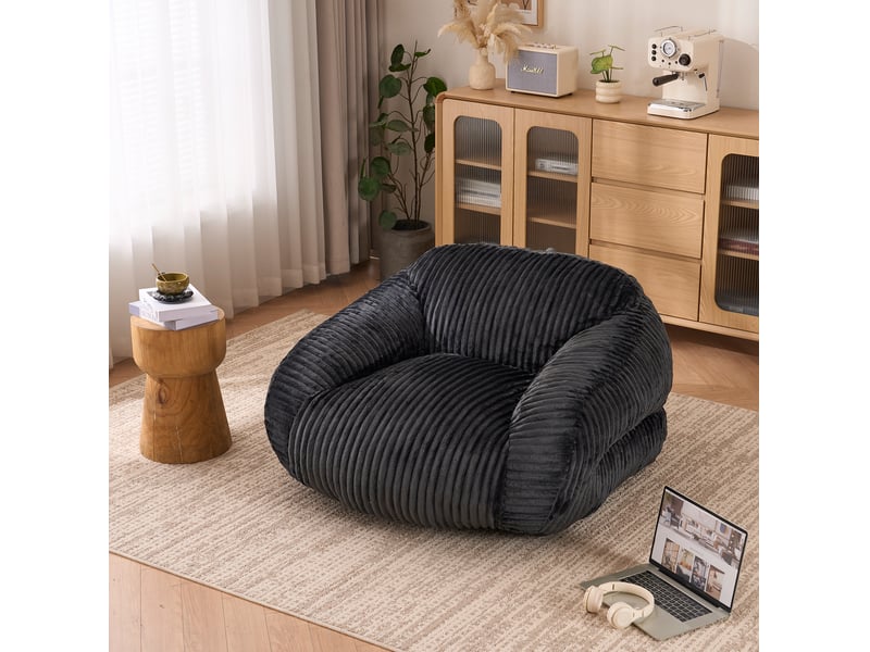  Fauteuil poire modenvie pour adulte en velours côtelé gris foncé 116 x 110 x 61 cm  - Conforama B