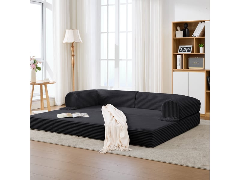 Canapé convertible 2 places 190.00×78.00×65.00 cm en velours côtelé noir chicfurn - Conforama B