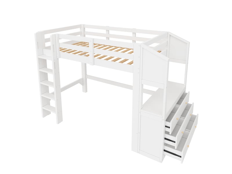  Lit mezzanine 90 x 200 cm avec 6 tiroirs, étagères et led - blanc C-CRAFTLINK - Conforama A