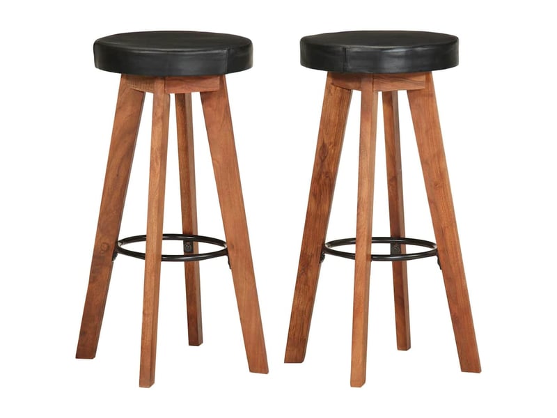  Lot de 2 tabouret de bar, chaise de bar cuir véritable et bois d'acacia solide  - Conforama B