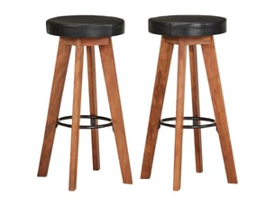 Lot de 2 tabouret de bar, chaise de bar cuir véritable et bois d'acacia solide