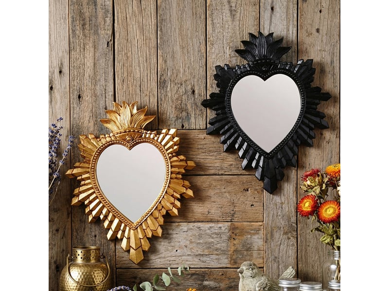  Miroir suspendu en forme de cœur en résine dorée – miroir sculpté de style européen – décoration bohème pour salon ou bureau – 20 x 16 cm  - Conforama E