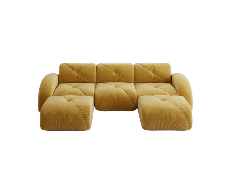  Canapé modulable en u 3 places 281x171x76 cm, sans cadre, sans montage, 2 poufs, revêtement en chenille, jaune  - Conforama A