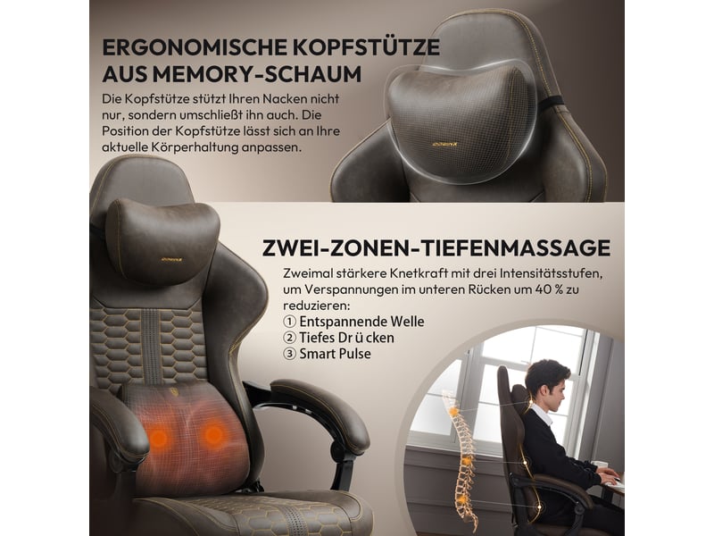  Fauteuil gaming grande taille – similicuir pu – massage – repose-pieds – charge maximale 180 kg – gris  - Conforama B