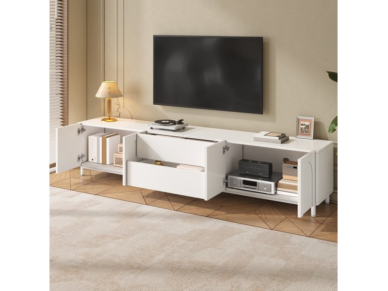 Meuble tv blanc 180 x 40 x 48 cm, 4 portes, 2 tiroirs, mdf et panneaux de particules - Conforama E