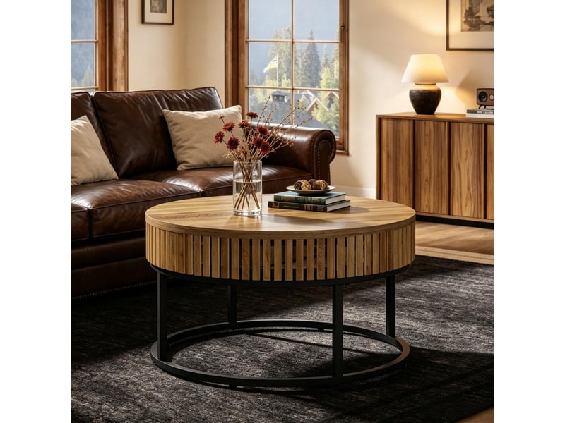  Table basse ronde 80 cm mdf et métal evryae  - Conforama B