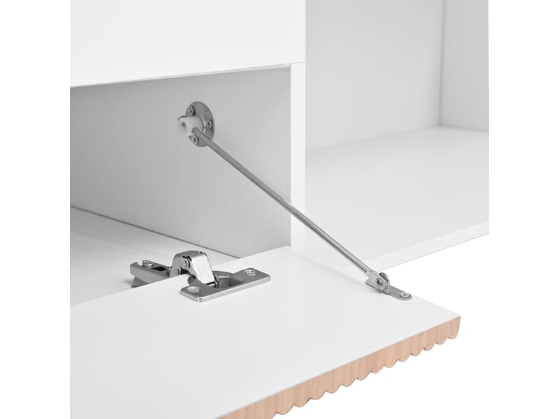  Meuble tv 180 cm blanc et bois avec support vidéoprojecteur intégré, installation murale ou sur pied  - Conforama W