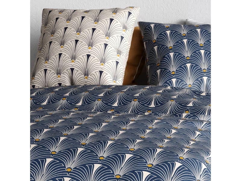  Parure housse de couette 260x240cm + 2 taies motif art-déco bleu et beige 100% coton - rayen RAYEN - Conforama D