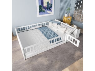 Lit avec rangement 140x190 cm <strong>MAISENTIEL</strong>  <strong></strong> coloris blanc