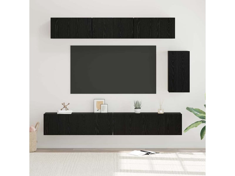  Ensemble meuble tv - banc tv - meuble de rangement 6 pcs chêne noir bois d'ingénierie  - Conforama B