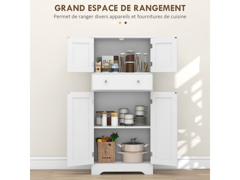  Armoire de cuisine buffet cuisine avec placards, étagères réglables, tiroir, blanc, 60 x 30 x 128 cm  - Conforama E