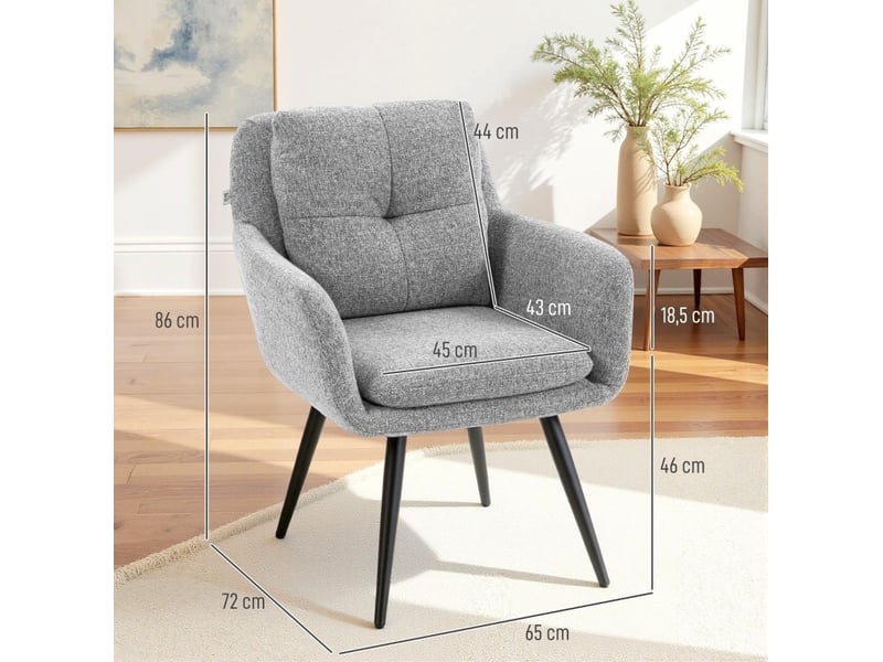  Fauteuil d'accent rembourré avec pieds en métal, aspect lin, gris clair  - Conforama E