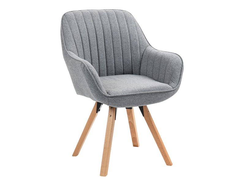 Chaise salle à manger scandinave fauteuil coiffeuse siège pivotant avec accoudoirs rembourré en tissu pieds en bois massif, gris - Conforama A