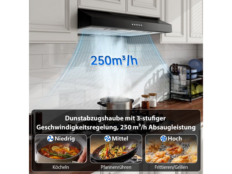 Hotte aspirante 60 cm, hotte sous meuble en acier inoxydable, débit d'air de 250 m³h, 3 vitesses, led 2 w, a+ - Conforama D