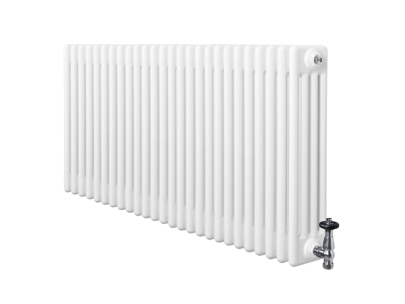 Radiateur traditionnel à 4 colonnes & vannes 600 x 1010 mm en acier carbone blanc chauffage central horizontale monté sur mur [brosse de nettoyage & 40583 - Conforama A